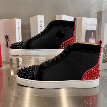 Висококачествени Дамски Модни и Ежедневни Обувки За Червена Подметка, Луксозни Мъжки Обувки от естествена кожа, 35-48, Дизайнерски Чифт Обувки Rock приливи и отливи, HJ0226