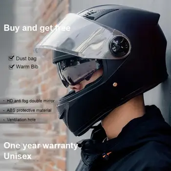 Новият електрически мотоциклет шлем, мъжки велосипеден шлем, анти-мъгла, топла възрастен мотошлем, авто каска с акумулаторна батерия, зимна шлем за цялото лице мото
