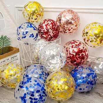 10шт 12-инчови латекс гелиевые разноцветни прозрачни балони със сребърни пайети, украса за рожден ден, сватба, празник, парти