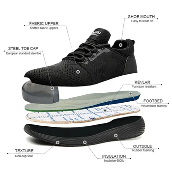 Мъжки обувки, ежедневни обувки, черни дробове на окото дишащи предпазни обувки за работа на открито, маратонки за мъже Мъжки обувки, ежедневни обувки, черни дробове на окото дишащи предпазни обувки за работа на открито, маратонки за мъже 4