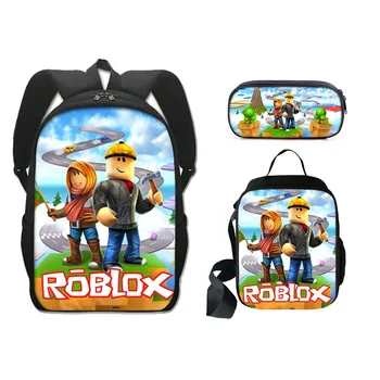Училищна чанта Roblox, комплект от три елемента, Около Детска Раница, Училищен Раница За момчета и Момичета, за Улесняване на Раменете с цип