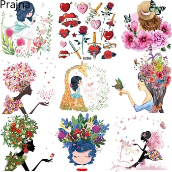 Модерен дамски теплопередача, цвете, растение, термопластична ленти за дрехи, мультяшная стикер 