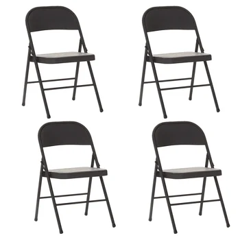 4 сгъваеми стола на черна стоманена рамка, трайно стол за тежки условия на експлоатация
