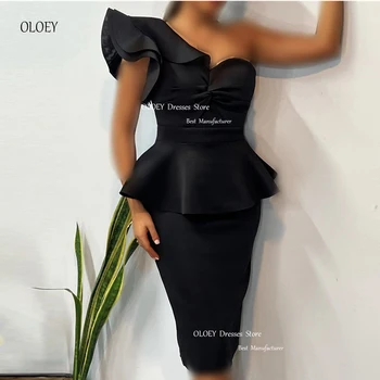 OLOEY, саудитски арабски женски скромен черно-бели вечерни рокли, едно кратко диференцирани Дубайские вечерни рокли с ръкави до коленете, вечерни рокли за бала