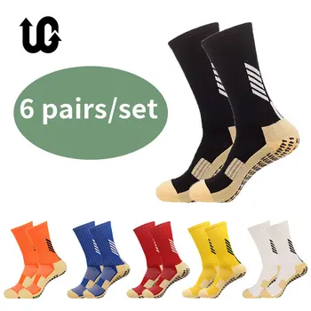6 чифта/лот, 2023 нови нескользящие модерни футболни чорапи до средата на прасците, нескользящие футболни колоездене, спортни мъжки чорапи EU38-44