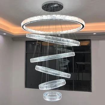 Led лампа полилей Съвременно кристалното пръстен на творческата личност двустепенна етаж от неръждаема стомана хол