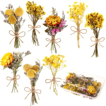 8 бр. мини букети от естествена дъх на бебето, сухи цветя и листа, букет ромашек diy, подпори за фотосесия, сватбена картичка, украса на дома
