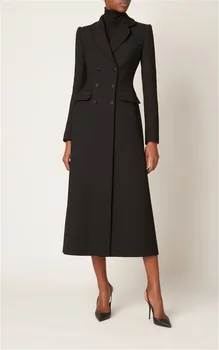 Черно кашемировое дълго дамско палто, дизайнерско зимно, дължина до щиколоток, сшитое за поръчка, 1 бр., топло яке, вечерна рокля за бала, тренчкот