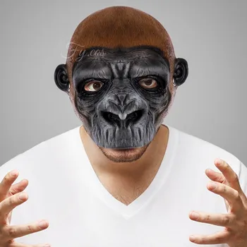 Забавна маска маймуни, горили, зоологическа градина, честит шимпанзетата, домашен любимец, 3D подпори от полиуретанова пяна, карнавальная парти, cosplay, възрастен костюм за Хелоуин половина на лицето