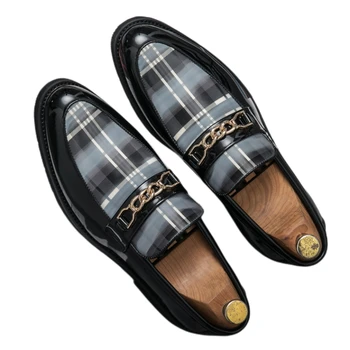Официалната обувки, Мъжки Лоферы Без обков с кръгло бомбе, Пролетно-Есенна Бизнес мъжки обувки от лачена кожа, Безплатна доставка, Размер 38-48