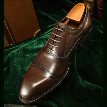 Размери от 6 до 10, Мъжки на Модела обувки-Oxfords От Естествена Кожа Ръчно изработени, Черни Класически Обувки за Сватба с перфорации тип 