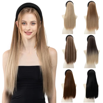 Синтетични перука с дълга права превръзка на главата за удължаване на косата, боядисана в натурален цвят омбре, кафяв, черен, блондинистый полупарик за жени, всекидневни cosplay