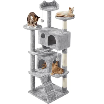 61,5-инчов етажната собственост Cat Tree Tower за котенца, светло сиво