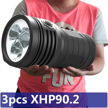 Най-ярък led фенерче 3шт XHP90.2 3 Режима на Факел USB Акумулаторна Вградена батерия 18650 Функция Powerbank Фенер