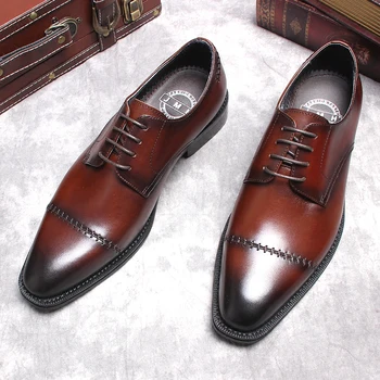Бордо-черен бизнес официалната кожени обувки, мъжки сватбени обувки за булката, кожени оксфордские обувки с остри пръсти, пролетно ежедневни мъжки обувки