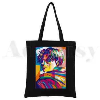 Attack On Титан, Манга, черно, ново записване, художествена холщовая чанта, чанта за пазаруване с прости принтом, ежедневна чанта за момичета, черен