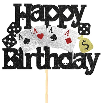 Topper за тортата за рождения ден на казино, декорации за кексчета, тематични карти за покер, за да проверите за купоните, нощния декор в лас Вегас