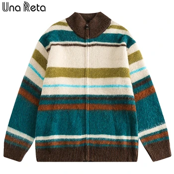 Жилетка Una Reta Harajuku, пуловер, есенно-зимно мъжко палто, градинска дрехи, ежедневни свободен пуловер с цип, жилетка в райе, мъжки