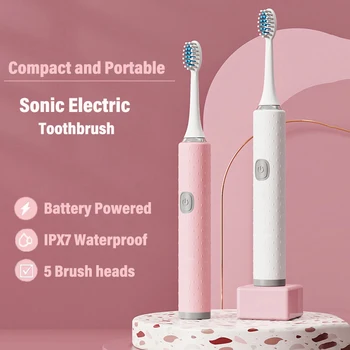 Електрическа четка за зъби с мек косъм DuPont Brush Head IPX7 водоустойчив преносима звукова четка за зъби за възрастни, захранвани от батерия