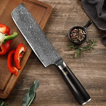 Кухненски нож на главния готвач от тази дамасской стомана, японски професионален нож накири са за нарязване на месо, риба, плодове, зеленчуци, мясницкий секира