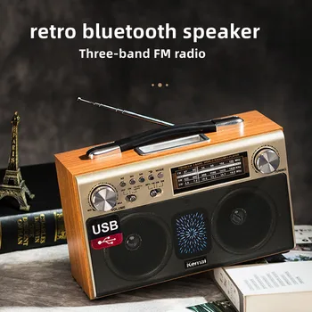 Дървен Ретро безжична слушалка Bluetooth, висок клас преносим три-бандов Fm-радио субуфер, домашна стерео съраунд звук, мобилни Tf карта