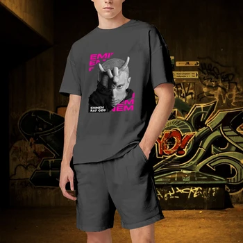 Тениска Еминем в стил Хип-Хоп, Рап, Поп, Модни Мъжки t-shirt Тениска Унисекс, Хип-хоп тениска с кръгло деколте и къс ръкав, Японски Топ Оверсайз