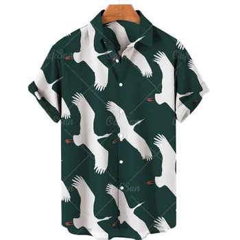 Хавайски Плажна Риза с петна Crane, Мъжки Дрехи с Къси Ръкави, Модерен Ревера 2023, Нова Ежедневни Риза Masculina, Големи Размери