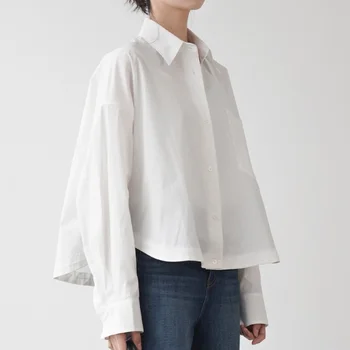 2023 Пролетта и лятото, нова нишевая памучен класическа базова къса риза, дамски блузи за пътуване до работа