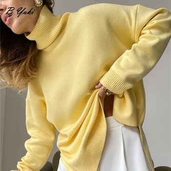 Blessyuki на Извънгабаритни вълнен вязаный пуловер с цепка, женски зимна база 2022, дебели топъл пуловер с висока воротом, по женски мека жилетка
