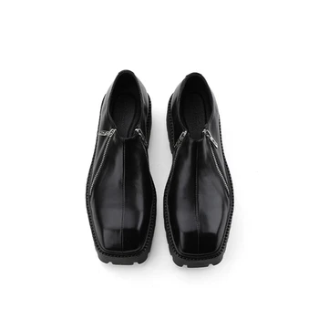 Атрактивен! Готини мъжки Обувки-дерби на равна подметка с двоен цип, Необичайни Oxfords в стила на Гепи, Японски Улични обувки-Дербито За Млад човек