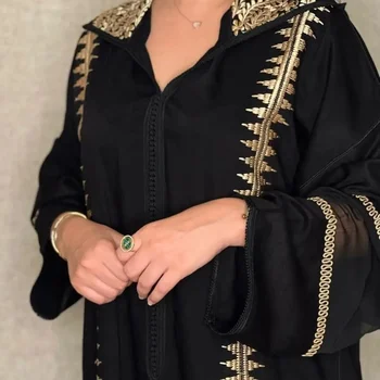 Дамски абайя с качулка Jellaba, черно, с дълги ръкави, Дубай, Турция, Мароко, женски халат за баня с V-образно деколте, безплатно, Гурбан Исляма, муслиновая дамски дрехи