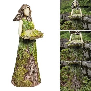 Лесовъдство момиче, а за птици, занаяти, изработени от смола, градински статуи, Украса на градински градински декорации от смола, външно украса