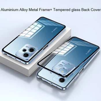 Метална рамка от алуминиева сплав за Xiaomi Mi POCO Pro X5, задния капак от закалено стъкло, метална броня, защита на обектива на камерата, калъф