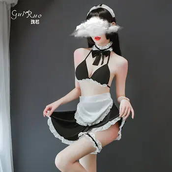 Секси бельо, съблазнително показващо кръста, униформи камериерка за ролеви игри, костюм на камериерка 