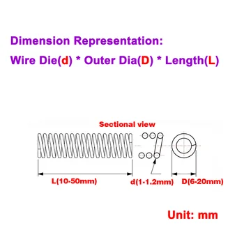 Диаметър и с връщане на пружина компресия от неръждаема стомана 304 1,2/1,5 мм