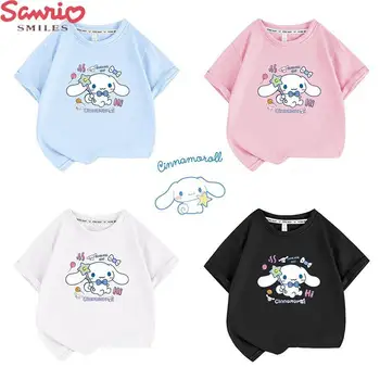 Тениска Sanrio Cinnamoroll, летен памук топ в стил kawai, модерна и комфортна, впитывающая пот и дишаща детски дрехи