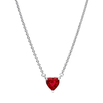 Искрящ рубинено червен медальон с кубическим цирконием във формата на сърце, с медна верига 51 см-80 см, подарък за Свети Валентин