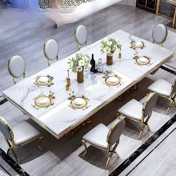 Луксозна маса за хранене и стол, направен от бял мрамор Комбинираната правоъгълни кухненски плотове италиански тип Голяма лаконичная модерни мебели