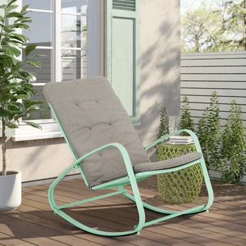 Улично люлеещ се стол от 1 предмет, метален люлеещ се стол, с възглавница за външно вътрешно тераси, зелен