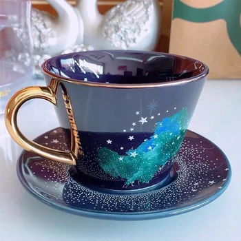 Лимитированная серия кафеени чаши и чинии с комбинация от звездното небе, подарък кутия за кафе чаши, персонални идеи за подаръци, керамична чаша, красиви чаши