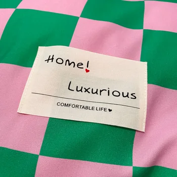 Зелено розово бельо в шахматна дъска модел от 100% памук, определени пододеяльников, Ins, клетчатое одеяло, плосък чаршаф, калъфка за възглавница, спално бельо 