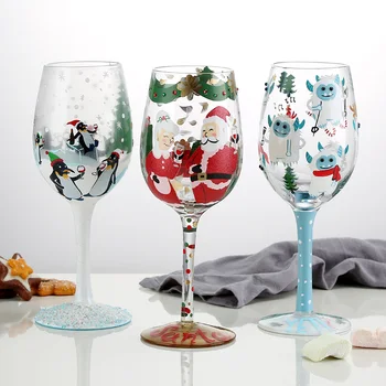 Коледна чаша за вино, ръчно декориран, на чаша за шампанско, коктейли, мультяшная хубава атмосфера, чаша за вода, съдове за пиене на домашна ресторант