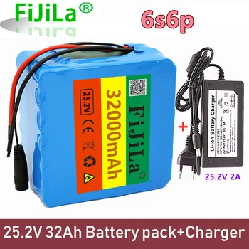 Batterie Lithium-ion 6s6p 24V 32000mAh 18650, 25.2 v 32000mAh, Pour Vélo électrique, Avec BMS Et Chargeur 2a