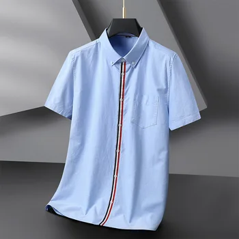 Ново Записване, Мода Мъжка Лятна риза от 100% памук с къс ръкав, Оксфорд Текстил, Контрастная Ежедневни Риза на Райета, Големи Размери 2XL-8XL