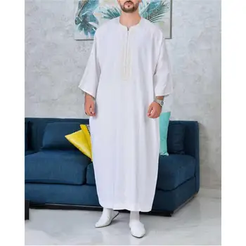 Близкият изток арабски мюсюлмански халат за баня с бродерия, мъжки ислямска облекло, без кафтан Джубба Тоби, Рамадан, мюсюлманска мода, тоби за мъже
