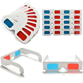10 бр. Универсални хартиени 3D очила с участието на анаглифов, червени / сини 3D очила за филми-видео
